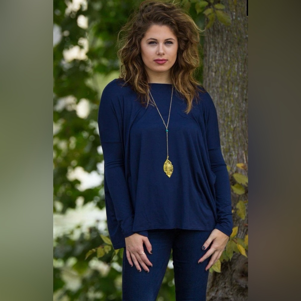 Piko SHIRT Womens Size S NAVY Scoop Neck  STRETCH BAMBOO Oversized Tunic A-371